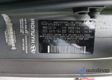 2014 Hyundai Veloster Turbo W/Black from USA, damaged, VIN KMHTC6AE4EU208072